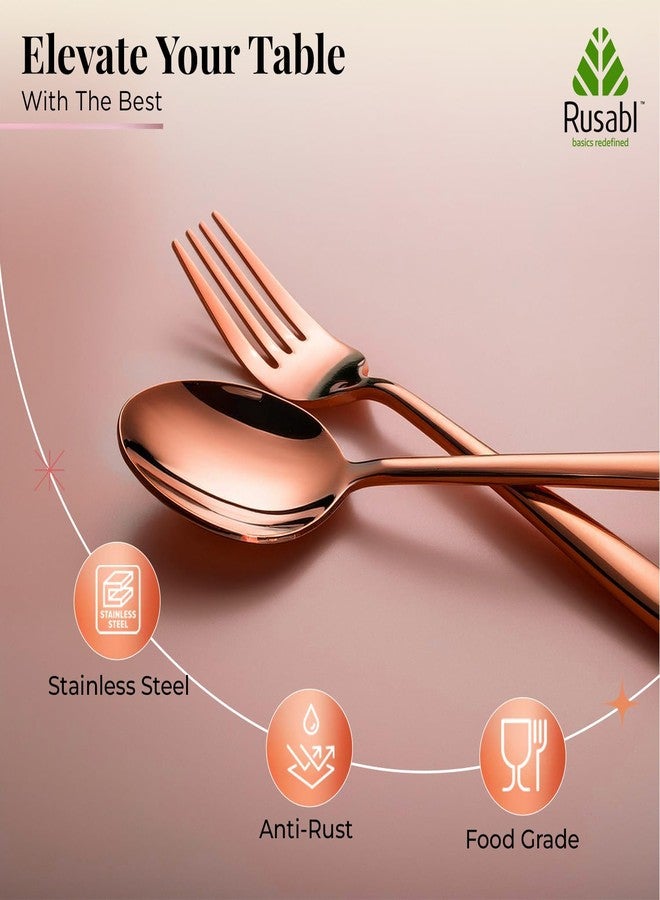 Rusabl طقم أدوات مائدة روسابل (6 قطع، 3 ملاعق و3 شوك من الفولاذ المقاوم للصدأ مطلية بالذهب الوردي بتقنية PVD)، مصنوع من مواد آمنة غذائيًا بنسبة 100%، غير سام، مقاوم للصدأ، آمن للغسل في غسالة الأطباق، طقم هدايا مثالي لجميع المناسبات - Image 4